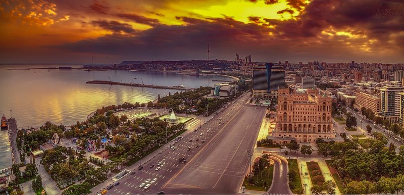 Каспийское море, побережье, Баку, закат, красивый вид
