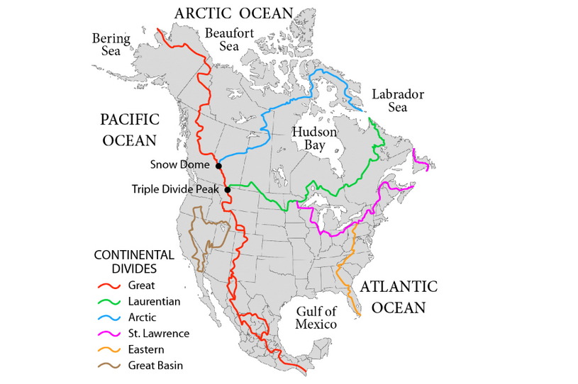 Водоразделы бассейнов рек Северной Америки