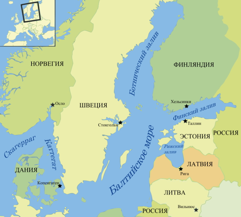 Балтийское море на карте с заливами