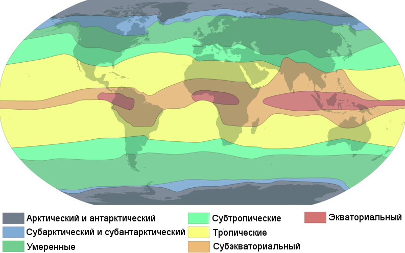 Атлантический океан и климатические пояса на карте