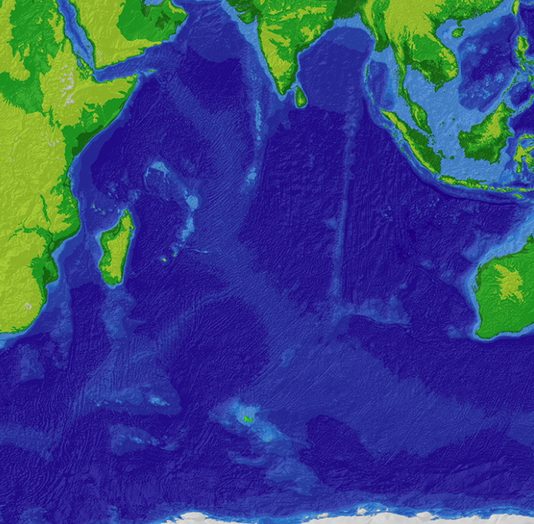 Карта Индийского океана, рельеф дна