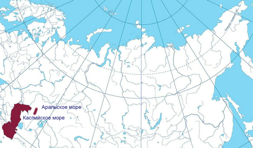 Бессточные озера на контурной карте России