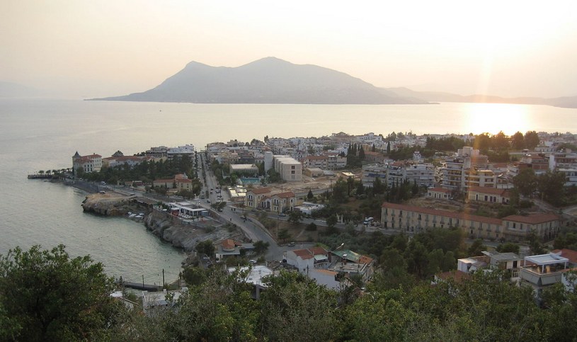 Вид на гору и Эгейское море, Греция, Остров Эвбея