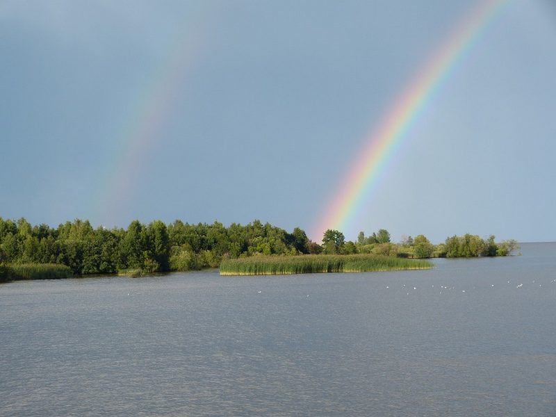Ладожское озеро, радуга, красивый вид