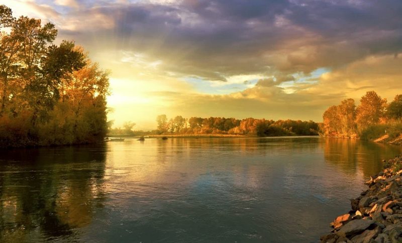 Река, осень, закат, красивый вид, красивый пейзаж